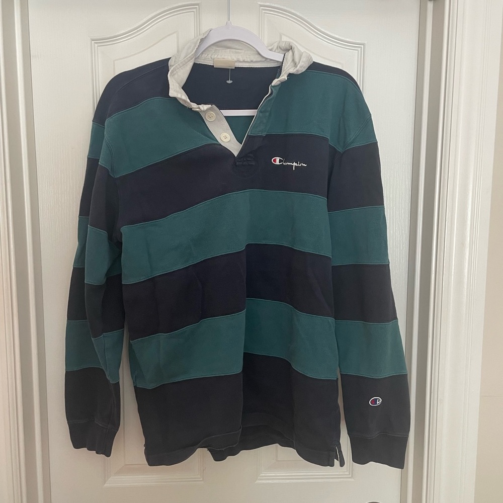 Champion Teal and Navy Striped Shirt